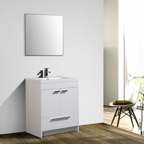 Eviva Lugano 30" White Modern Bathroom Vanity w/ White Integrated Top