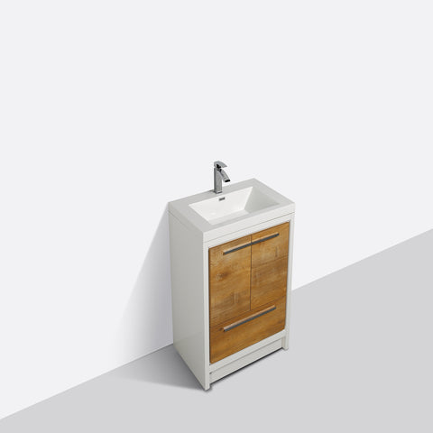 Eviva Grace 30" Natural Oak/White Bathroom Vanity w/ White Integrated Top