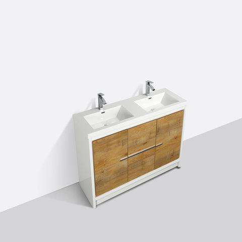 Eviva Grace 60" Natural Oak/White Double Sink Bathroom Vanity w/ White Integrated Top 