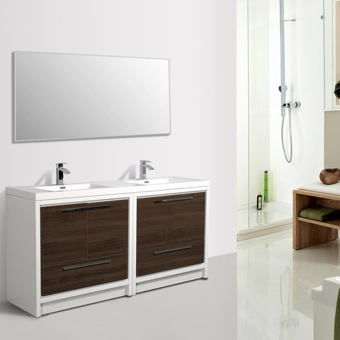 Eviva Grace 72" Gray Oak/White Double Sink Bathroom Vanity w/ White Integrated Top 