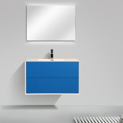 Eviva Vienna 36" Blue w/ White Frame Wall Mount Bathroom Vanity w/ White Integrated Top