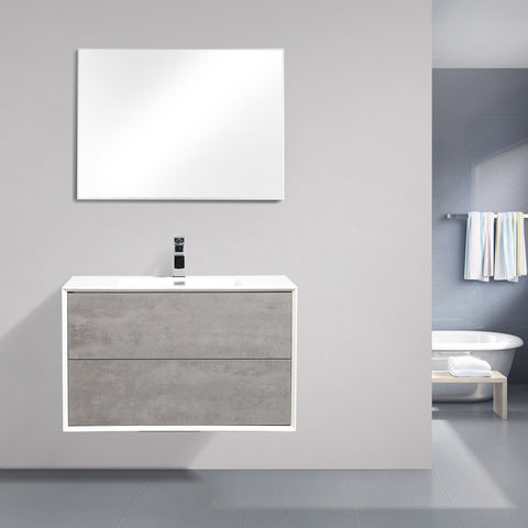 Eviva Vienna 36" Cement Gray w/ White Frame Wall Mount Bathroom Vanity w/ White Integrated Top