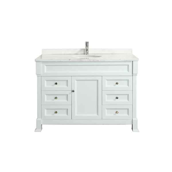 Eviva Tim 48" White Bathroom Vanity with White Carrera Counter-top & Porcelain Sink