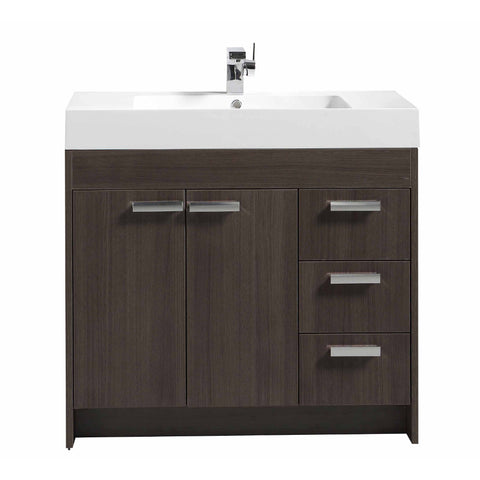 Eviva Lugano 36" Grey Oak Modern Bathroom Vanity with White Integrated Acrylic Sink 