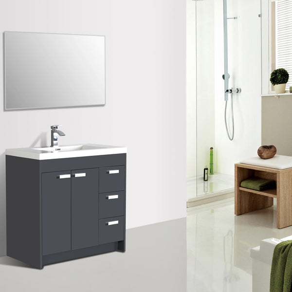Eviva Lugano 36" Gray Modern Bathroom Vanity w/ White Integrated Top