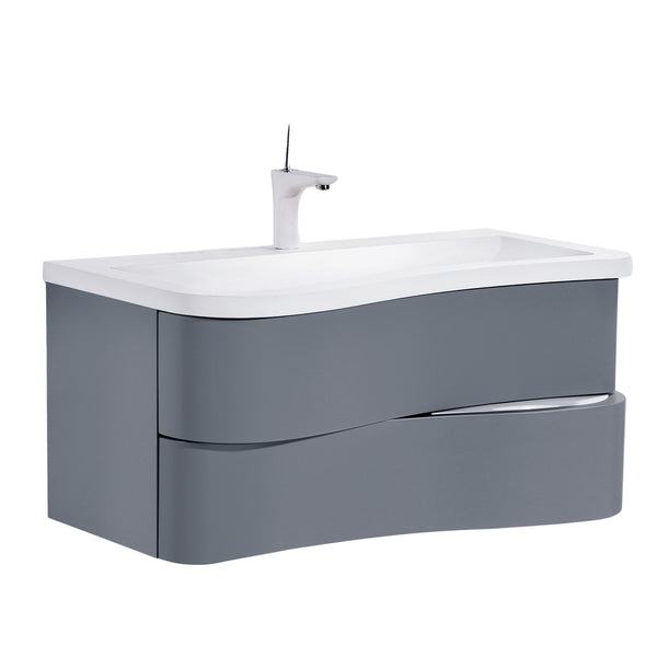 Eviva Touch 36" Iron Grey Wall Mount Modern Bathroom Vanity with White Integrated Acrylic Sink