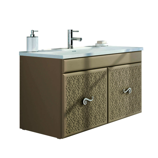 Eviva Venice 32" Brown Modern Luxury Bathroom Vanity with white accrylic integrated sink.