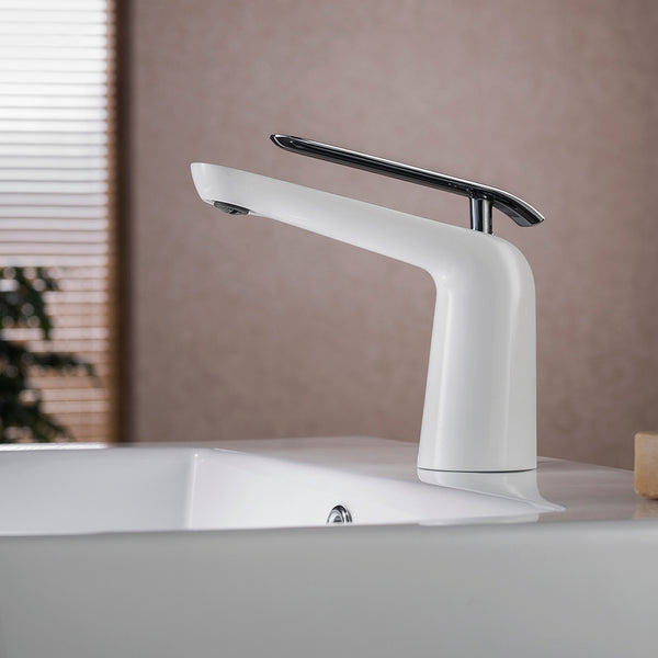 Single Handle Lavatory Faucet - Chrome / White