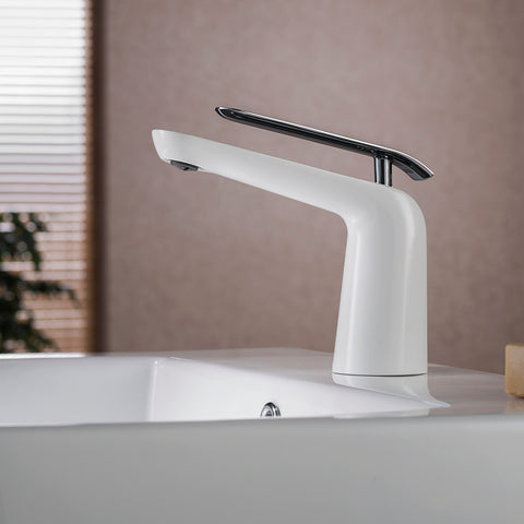 Single Handle Lavatory Faucet - Chrome / White