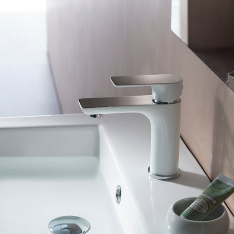 Single Handle Lavatory Faucet - Chrome / White