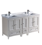 Fresca Oxford 60" Antique White Traditional Double Sink Bathroom Cabinets w/ Top & Sinks