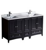 Fresca Oxford 60" Espresso Traditional Double Sink Bathroom Cabinets w/ Top & Sinks