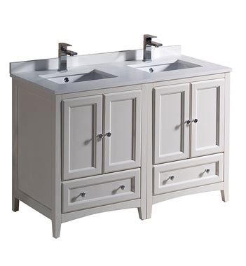 Fresca Oxford 48" Antique White Traditional Double Sink Bathroom Cabinets w/ Top & Sinks