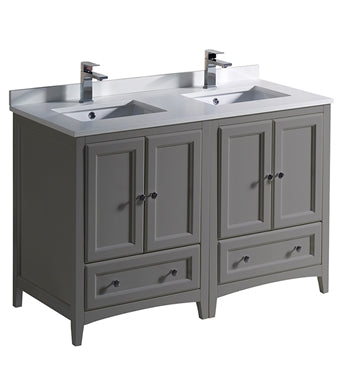 Fresca Oxford 48" Gray Traditional Double Sink Bathroom Cabinets w/ Top & Sinks