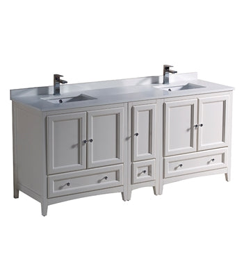Fresca Oxford 72" Antique White Traditional Double Sink Bathroom Cabinets w/ Top & Sinks