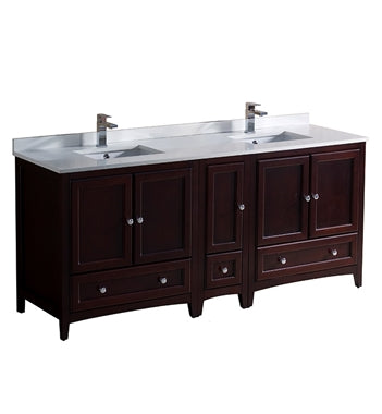 Fresca Oxford 72" Mahogany Traditional Double Sink Bathroom Cabinets w/ Top & Sinks