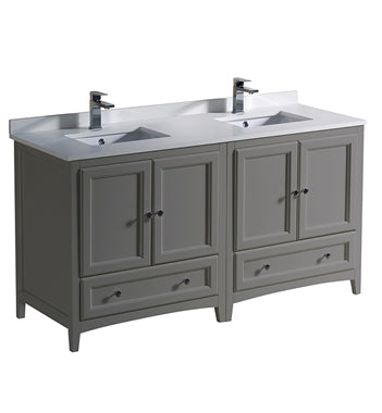 Fresca Oxford 60" Gray Traditional Double Sink Bathroom Cabinets w/ Top & Sinks