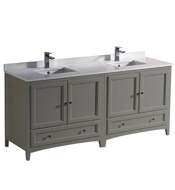 Fresca Oxford 72" Gray Traditional Double Sink Bathroom Cabinets w/ Top & Sinks