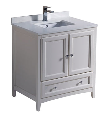 Fresca Oxford 30" Antique White Traditional Bathroom Cabinet w/ Top & Sink