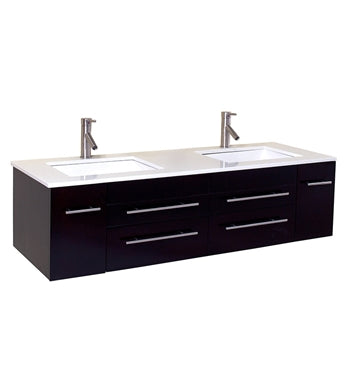 Fresca Bellezza 59" Natural Wood Modern Double Vessel Sink Cabinet w/ Top & Sinks