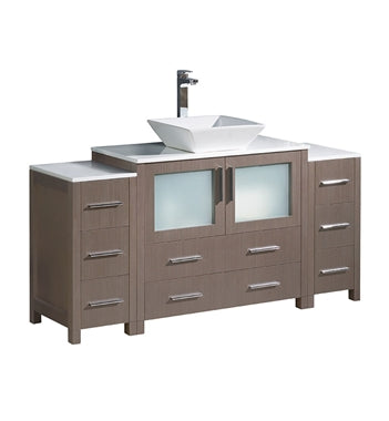 Fresca Torino 60" Gray Oak Modern Bathroom Cabinets w/ Top & Vessel Sink