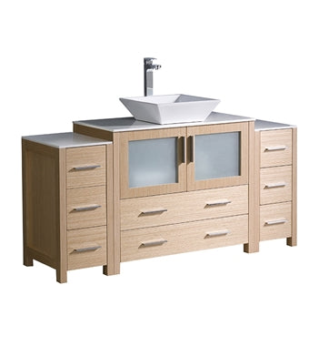 Fresca Torino 60" Light Oak Modern Bathroom Cabinets w/ Top & Vessel Sink