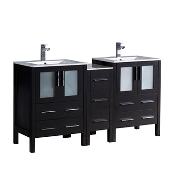 Fresca Torino 60" Espresso Modern Double Sink Bathroom Cabinets w/ Integrated Sinks