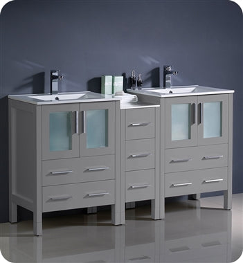 Fresca Torino 60" Gray Modern Double Sink Bathroom Cabinets w/ Integrated Sinks
