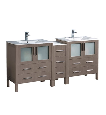Fresca Torino 72" Gray Oak Modern Double Sink Bathroom Cabinets w/ Integrated Sinks