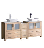 Fresca Torino 72" Light Oak Modern Double Sink Bathroom Cabinets w/ Tops & Vessel Sinks