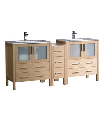 Fresca Torino 72" Light Oak Modern Double Sink Bathroom Cabinets w/ & Integrated Sinks