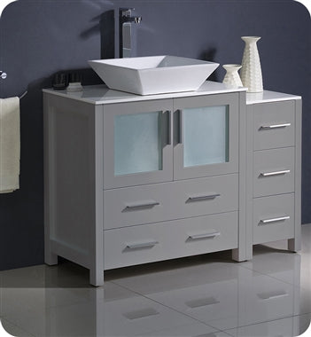 Fresca Torino 42" Gray Modern Bathroom Cabinets w/ Top & Vessel Sink