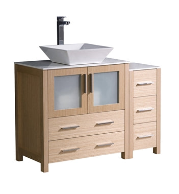 Fresca Torino 42" Light Oak Modern Bathroom Cabinets w/ Tops & Vessel Sink