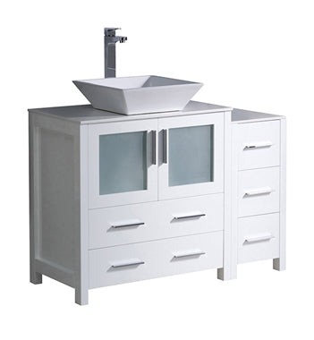 Fresca Torino 42" White Modern Bathroom Cabinets w/ Top & Vessel Sink