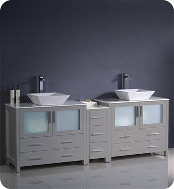 Fresca Torino 84" Gray Modern Double Sink Bathroom Cabinets w/ Tops & Vessel Sinks
