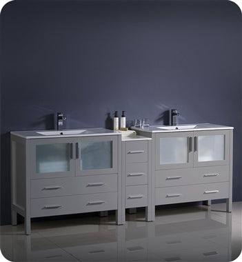 Fresca Torino 84" Gray Modern Double Sink Bathroom Cabinets w/ Integrated Sinks