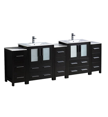 Fresca Torino 84" Espresso Modern Double Sink Bathroom Cabinets w/ Integrated Sinks