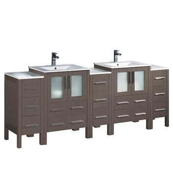 Fresca Torino 84" Gray Oak Modern Double Sink Bathroom Cabinets w/ Integrated Sinks