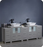 Fresca Torino 84" Gray Modern Double Sink Bathroom Cabinets w/ Tops & Vessel Sinks