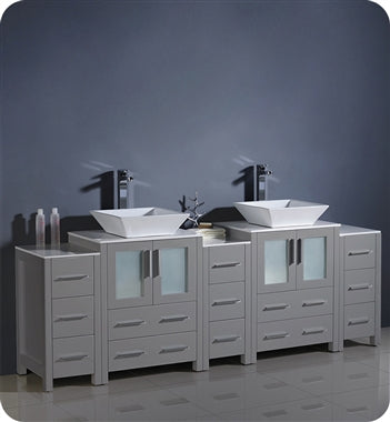 Fresca Torino 84" Gray Modern Double Sink Bathroom Cabinets w/ Tops & Vessel Sinks