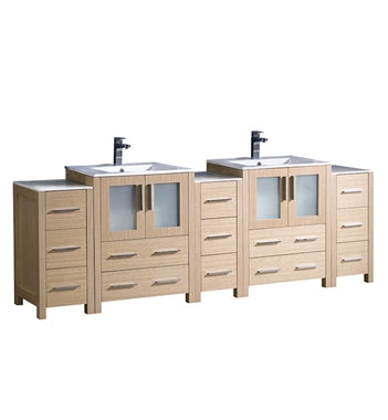 Fresca Torino 84" Light Oak Modern Double Sink Bathroom Cabinets w/ Integrated Sinks