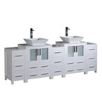 Fresca Torino 84" White Modern Double Sink Bathroom Cabinets w/ Tops & Vessel Sinks