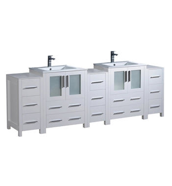 Fresca Torino 84" White Modern Double Sink Bathroom Cabinets w/ Integrated Sinks