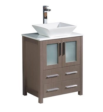 Fresca Torino 24" Gray Oak Modern Bathroom Cabinet w/ Top & Vessel Sink