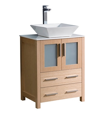 Fresca Torino 24" Light Oak Modern Bathroom Cabinet w/ Top & Vessel Sink