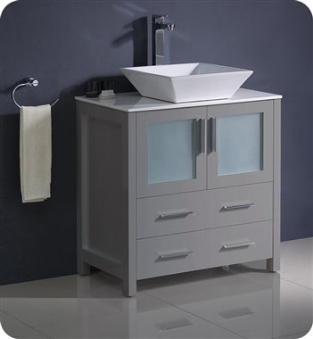 Fresca Torino 30" Gray Modern Bathroom Cabinet w/ Top & Vessel Sink