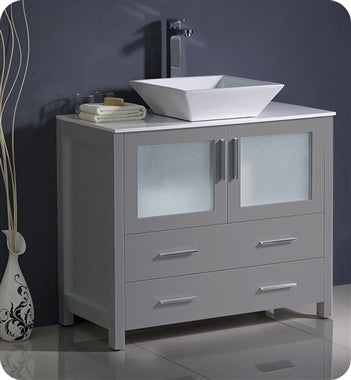 Fresca Torino 36" Gray Modern Bathroom Cabinet w/ Vessel Sink