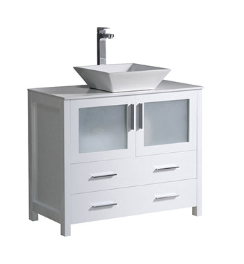 Fresca Torino 36" White Modern Bathroom Cabinet w/ Top & Vessel Sink