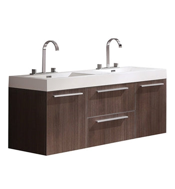 Fresca Opulento 54" Gray Oak Modern Double Sink Bathroom Cabinet w/ Integrated Sinks