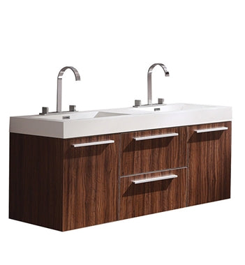 Fresca Opulento 54" Walnut Modern Double Sink Cabinet w/ Integrated Sinks